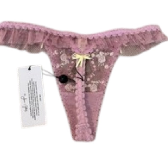 For Love and Lemons Daphne Embroidered Ruffle Thong Panty in Mauve NEW - Picture 5 of 14